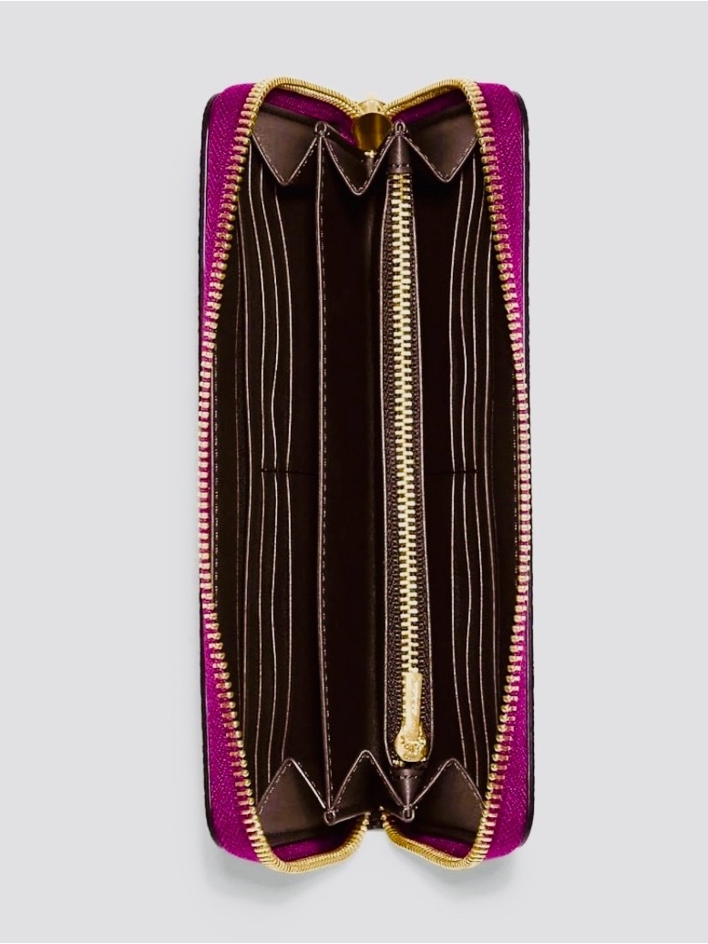 Coach Long Zip Around Leather Wallet In Sig Canvas (Brown / Dark Magenta) - EUC - Picture 3 of 13